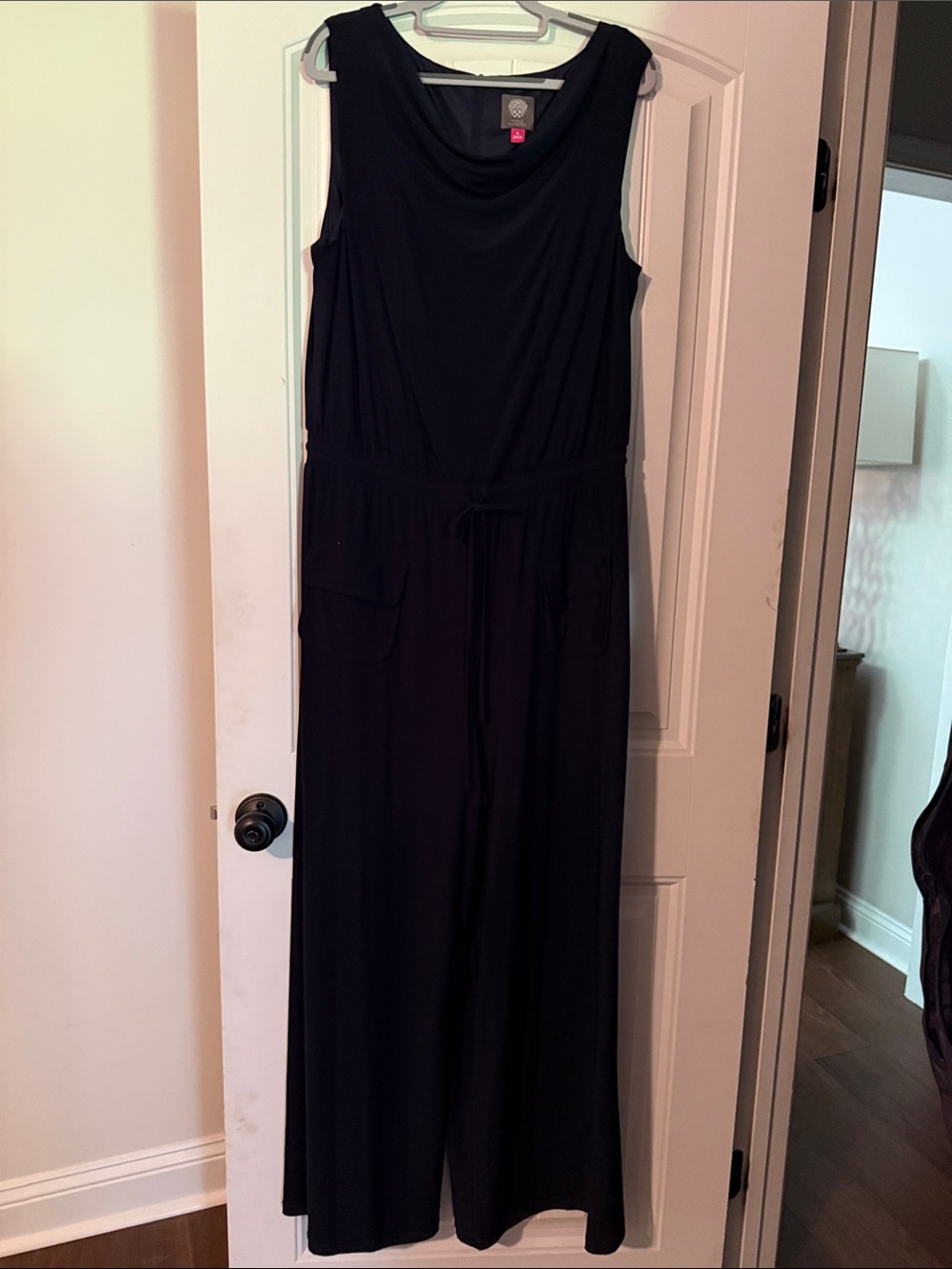 Vince Camuto Navy Sleeveless Tie-Waist Wide-Leg Jumpsuit